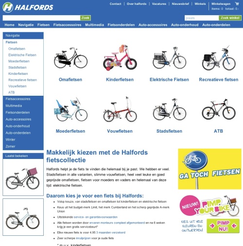 Halfords NL website main cycling page