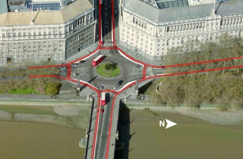 My alternative version of the Lambeth Bridge junction, with Dutch-style separated cycle paths