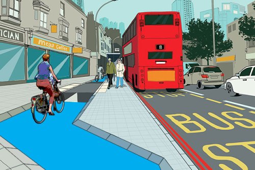 My amended version of TfL's design featuring forgiving kerbs and female casual bike user!
