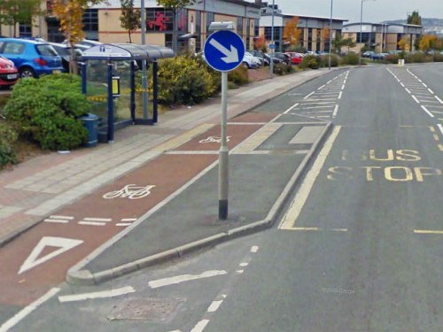 A bus-stop cycle bypass in Sheffield.