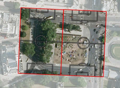Parliament Square, London, with two football pitches overlaid