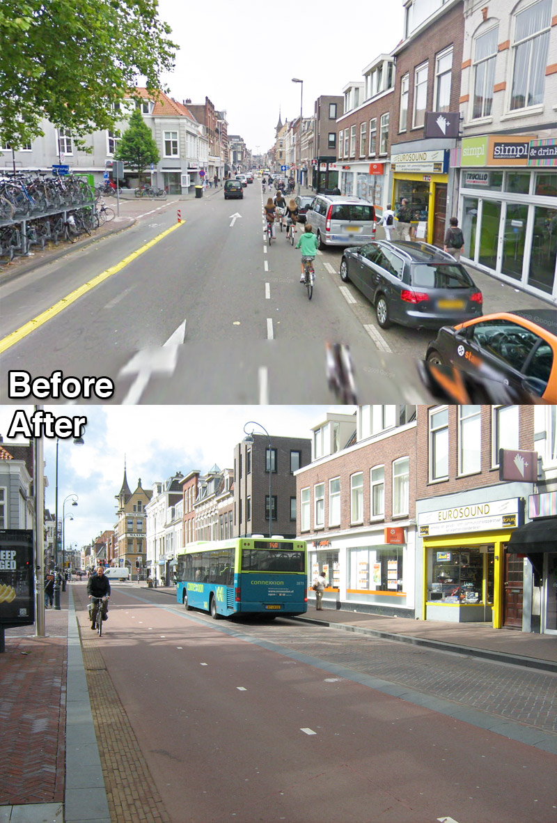 What was a pretty nasty road in Haarlem has been turned into a lovely bus and cycle only road.