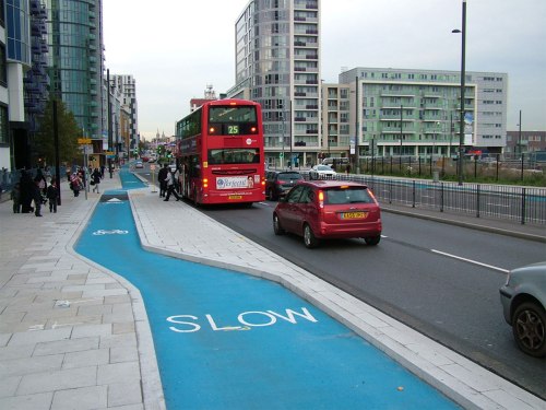 Bus stop bypass on CS2 at Stratford