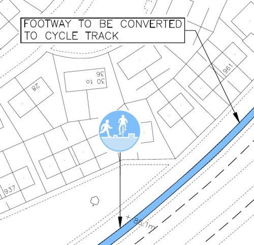 Confusing labelling on Leeds Cycle Superhighway plans, showing a footway conversion at carriageway level