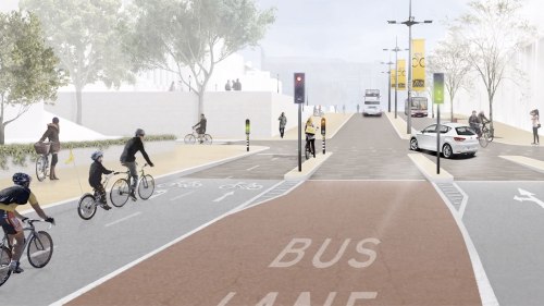 British Cycling's vision for Leeds graphic, showing painted lanes, if you're lucky