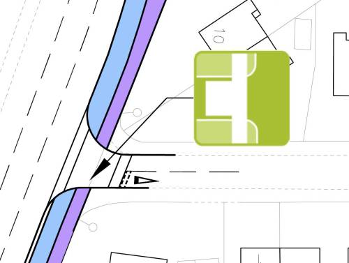 The original plans for the junction of Dick Lane and Grange Avenue, which clearly show the cycleway having priority over the side-road